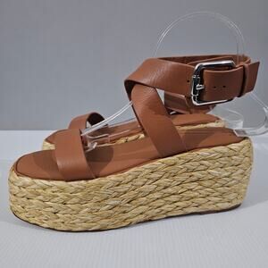 NEW Pure Donna Karan Lolah Sandal Platform Espadrille Cognac Leather Size 8.5
